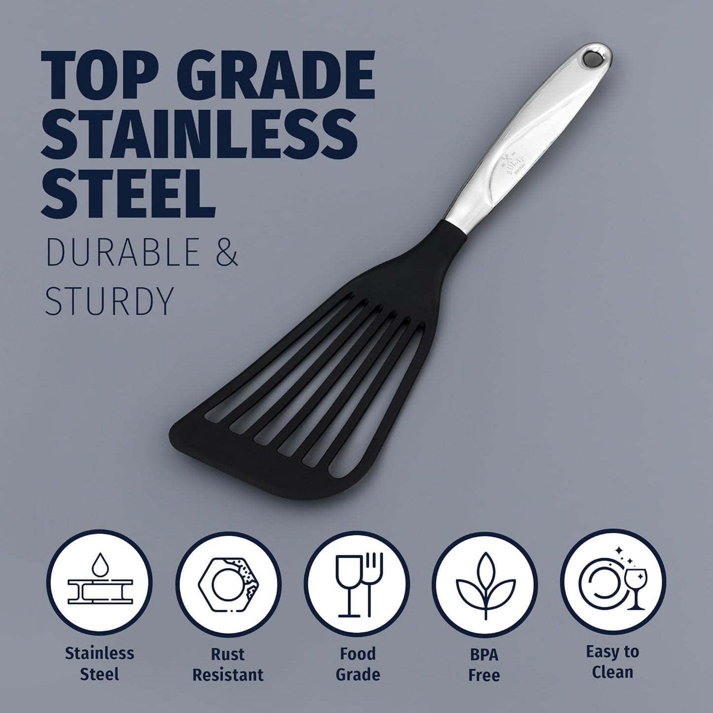 Zulay Kitchen Stainless Steel Fish Spatula - 12.8” Flexible Slotted Turner for Cooking & Frying - Ergonomic Handle, Non-Stick Safe & Dishwasher Safe Kitchen Utensil for Everyday Use