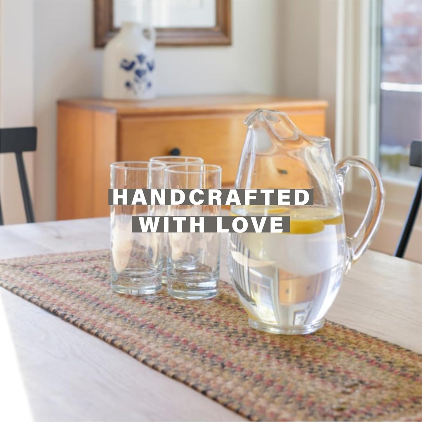 Homespice Kingston Jute Braided Short Table Runner, Warm Country Decor, Set of 2, Multicolor Rectangle 8x28 - Rich Colors, Easy to Clean, Durable and Protects Furniture