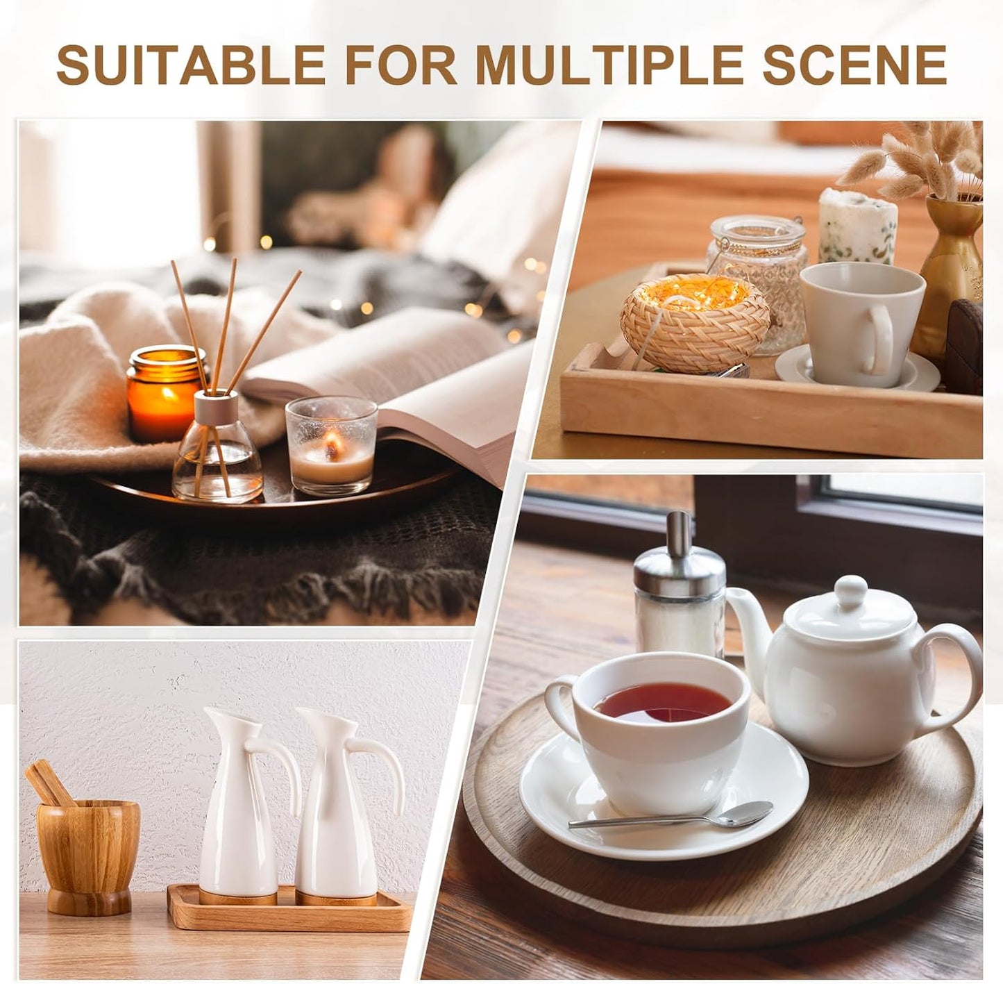 Wooden Serving Tray Square Wood Serving Tray Decorative Platter, 8.7x8.7 Inch Fit for Home Decor Kitchen Coffee Table Candle Holder, (Brown)