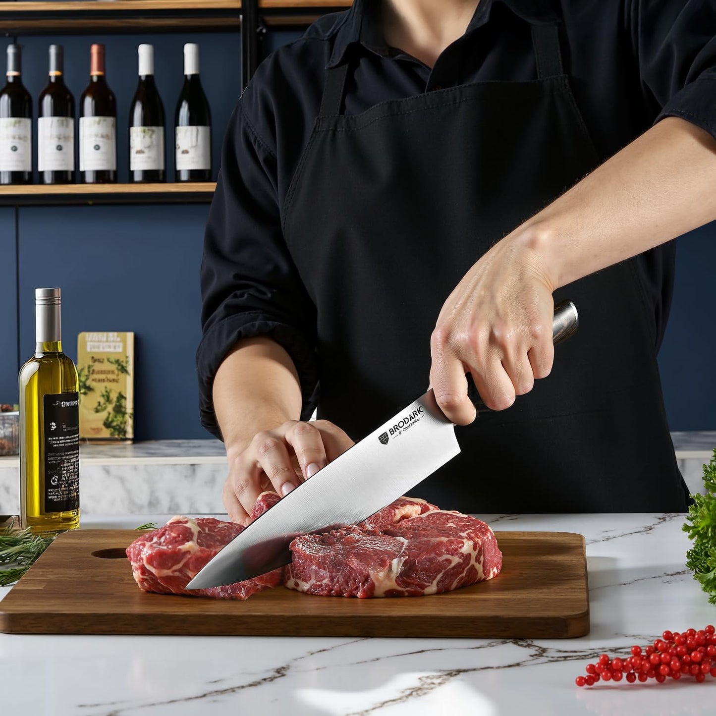 15 Piecs Knife Block Set: Ultra Sharp Kitchen Knife Set with Block and Sharpener, German Stainless Steel Professional Chef Knife Set with Ergonomic Handle, Full Tang Design