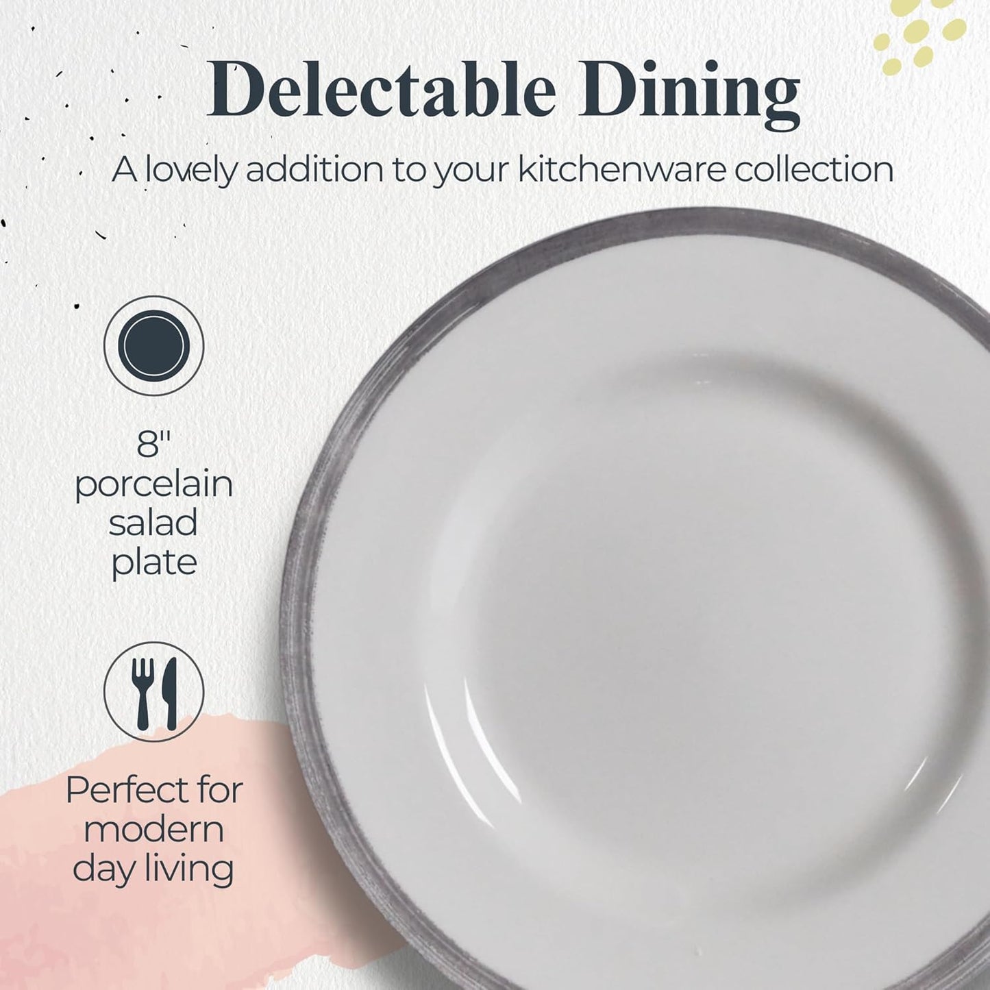 Portmeirion Potter's Brushstroke 8" Dinner Plate (Set of 4) - Handcrafted Earthenware Plates with Accent Rim, Microwave & Dishwasher Safe - Ideal Tableware for Modern & Traditional Dining (Grey)