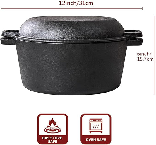 Dutch Oven Pot with Lid, 10 Inch Enameled Cast Iron Dutch Oven for Bread Baking, Camping Cookware, Perfect for Frying, Frying Steaks & Stewing Soups at Home