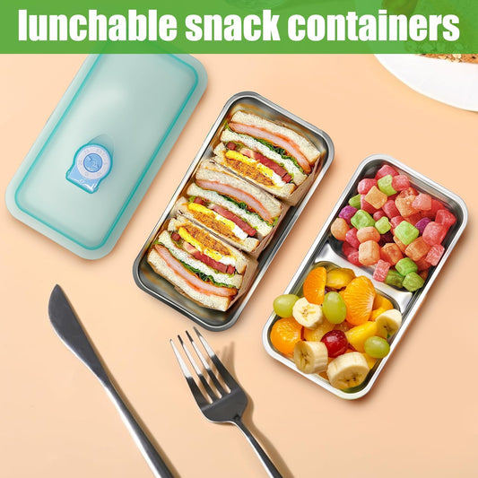Stainless Steel Snack Containers with Lids - condiment containers with lids, reusable double compartment snack containers, Grab and Go Snack Containers Dishwasher Safe for School, Work, travel