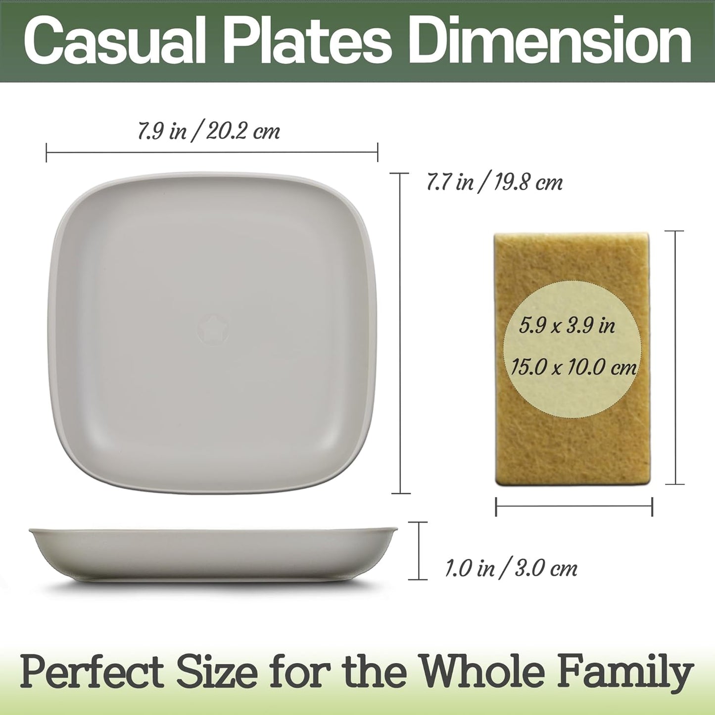 SUGARCANE Kids Plates 5Pack (7.9”) + Coconut Pad 2Pc- Organic Dishes for Toddler to Big Kids - USDA Certified – Microwaves & Dishwasher Safe – BPA Free, Unbreakable, Reusable - Gray Blue