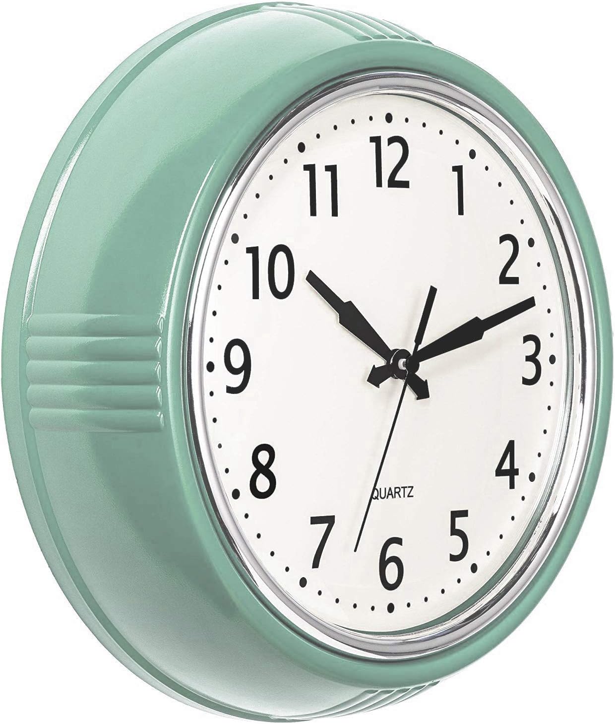 Bernhard Products Retro Wall Clock 9.5 Inch Green Kitchen 50's Vintage Design Round Silent Non Ticking Battery Operated Quality Quartz Clock (Seafoam Green)