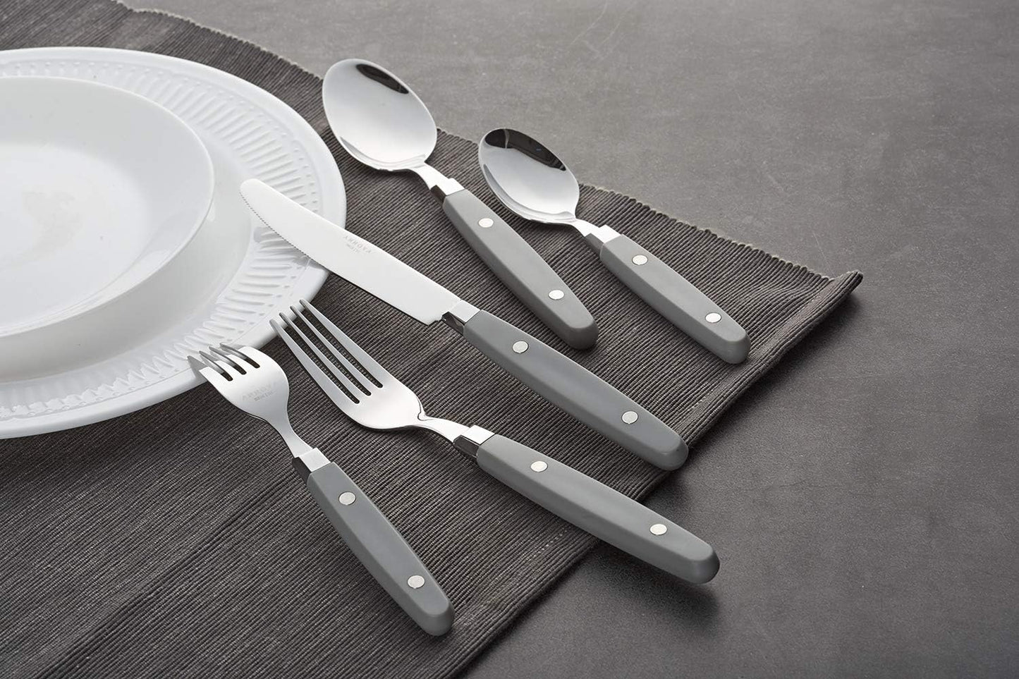 ANNOVA Silverware Set, Retro/Rivet Colorful Stainless Steel Tableware Kitchen Flatware Set Utensils, Includes Dinner Knives, Forks, Spoons, Salad Forks & Dessert Spoons (Gray, 20 Pieces)