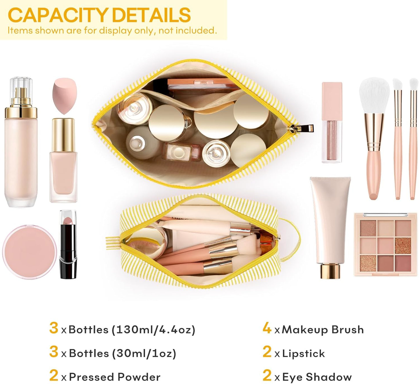 2 PCS Initial Makeup Bags for Women: Cosmetic Bag for Travel Toiletry - Birthday Gifts for 11 12 13 14 15 16 17 18 Years Old Girl Graduation Teacher Gift- Teen Girl Gifts Trendy Stuff - Yellow A