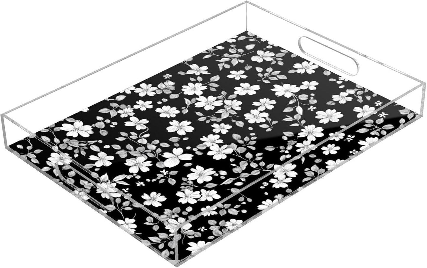 Acrylic Serving Tray with Handles Spill Proof Kitchen Storage Tray Clear Decorative Tray Makeup Drawer Organizer Storage Tray for Bathroom Living Room Ottoman 15.7x11.8Inches