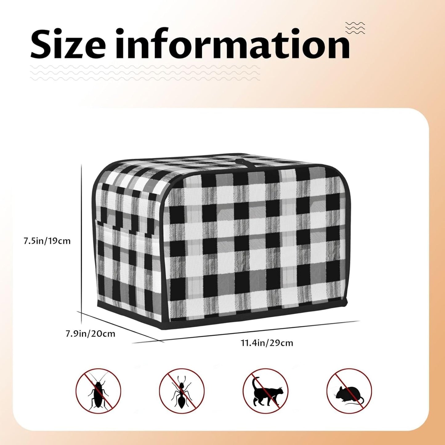 Toaster Cover 2 Slice Black White Plaid Kitchen Small Appliance Covers with Pockets Dust and Fingerprint Protection