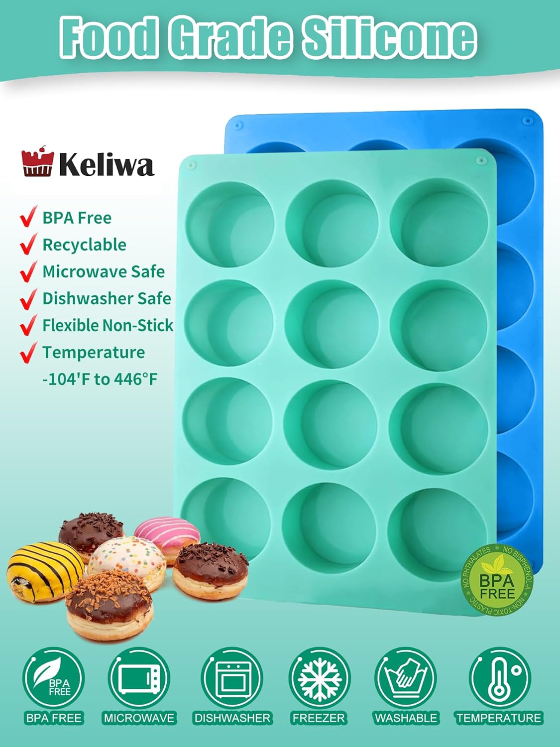 2 Pcs Oreo Chocolate Cookie Silicone Molds, 12-Cavity Round Silicone Mold, Baking Mold for Oreo, Chocolate, Cookie, Candy, Mini Cake, Jelly, MuffinCakes