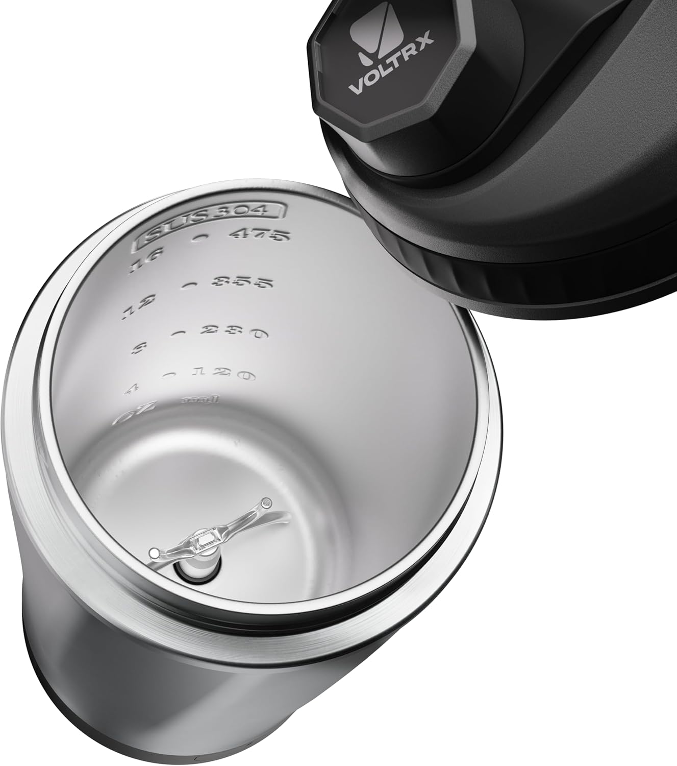 VOLTRX ChillMix Shaker Bottle Insulated Stainless Steel - USB C Rechargeable Electric Protein Shake Mixer, Shaker Cups for Protein Shakes and Meal Replacement, Chrome Steel, 16 oz