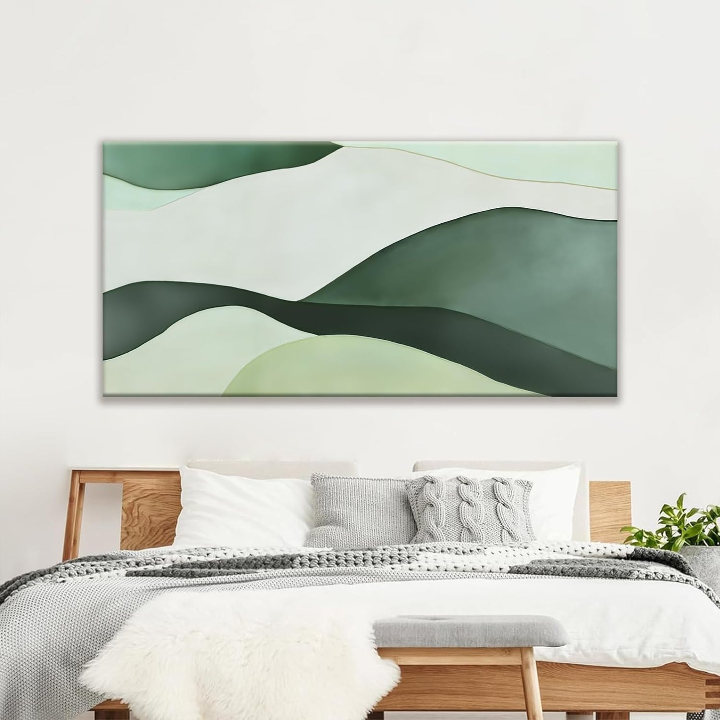 Suconvng Large Abstract Wall Art For Living Room Decor Green White Wall Art Irregular Shapes Painting Prints Minimalist Abstract Art Modern Canvas Art Wall Decor For Bedroom Kitchen Office 29" × 58"