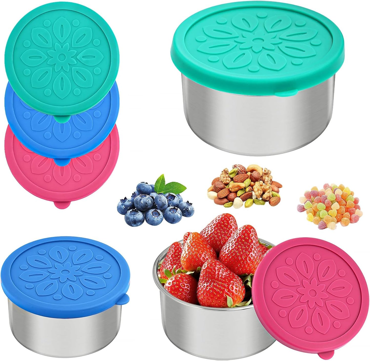 Cmonie 3Pack Stainless Steel Containers with Lids,10/20/33 oz Easy Open Leak Proof Metal Snack Containers,Food Storage Bento Box for Snacks, Fruits (3Pcs-20 oz)