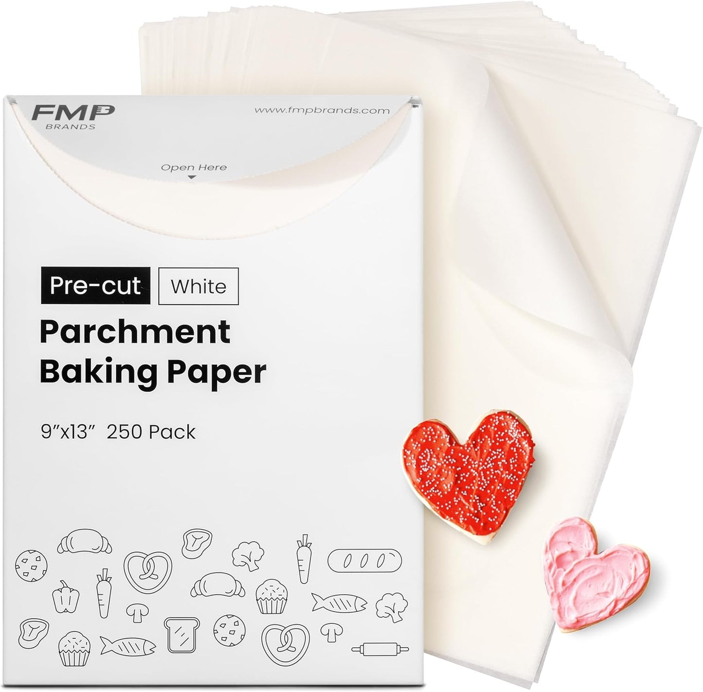 Fit Meal Prep 250 Pcs Parchment Paper Baking Sheets, 9 x 13 inch Pre-Cut Non Stick 1/4 Size White Oven Paper for Cooking, Baking Cookie, Steaming, Grilling Rack, Air Fryer