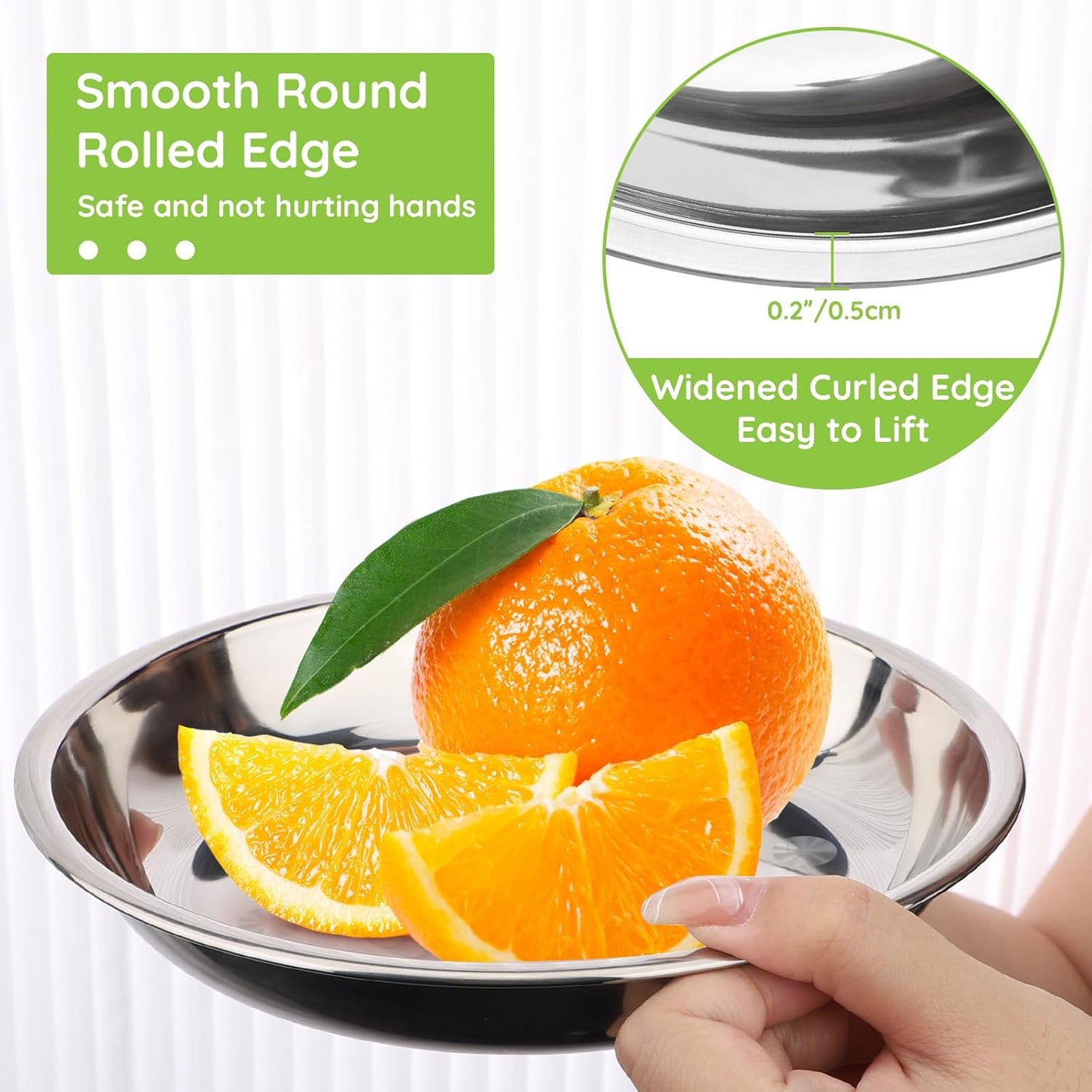 Patterned Deep Stainless Steel Plates, 8 Set 7 inch 201 Metal Food Serving Plate, Reusable Snack Eating Dishes Round Shatterproof Silver Dinnerware for BBQ Dinner Oven Dishwasher Safe