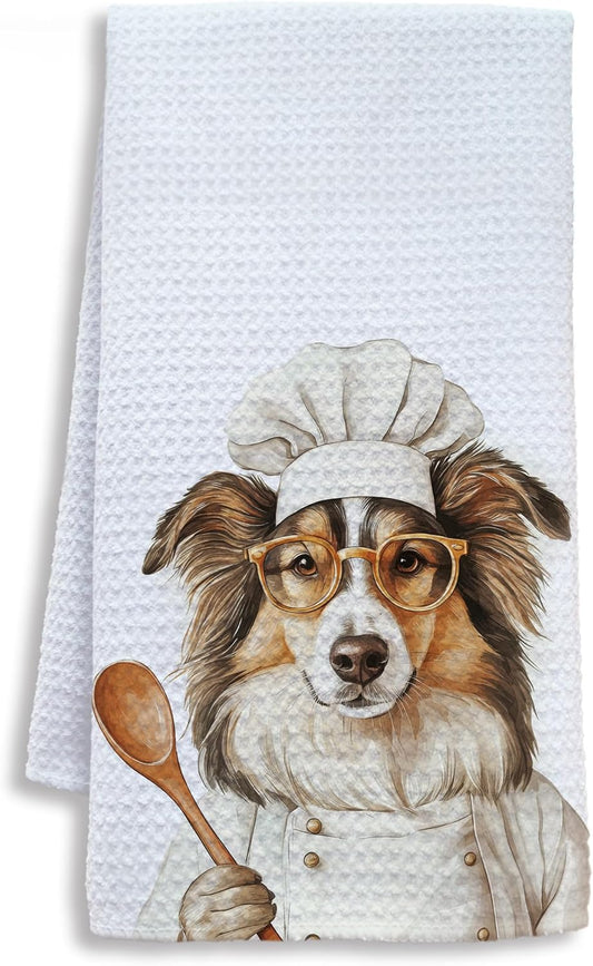 Funny Collie Dog Kitchen Towels, Collie Gifts for Women Dish Tea Towels for Kitchen, Dog Lovers Mom Dad Owner Gifts Decorative Hand Towels, 16x24 Inch