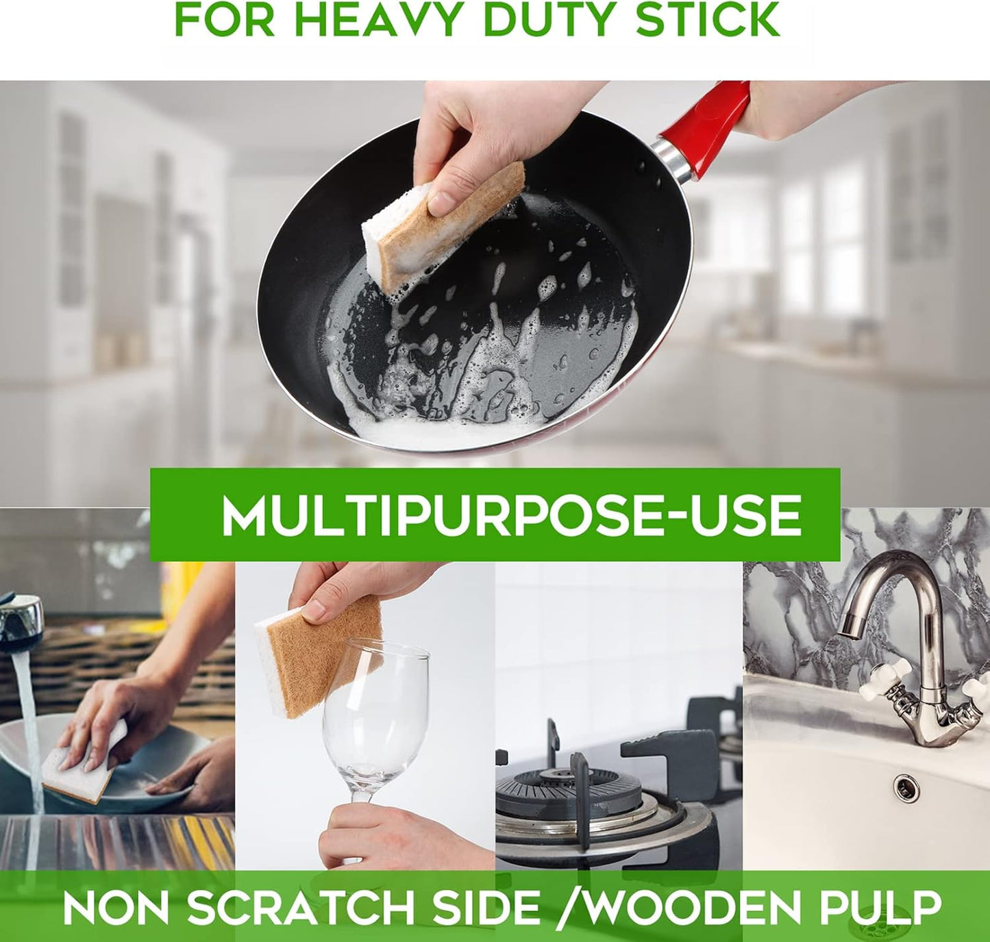 Biodegradable Natural Kitchen Sponge，Eco Friendly Sponges for Dishes,Compostable Cellulose Sponge with Natural Plant Based Coconut Walnut Sustainable Scrubber Pack of 12