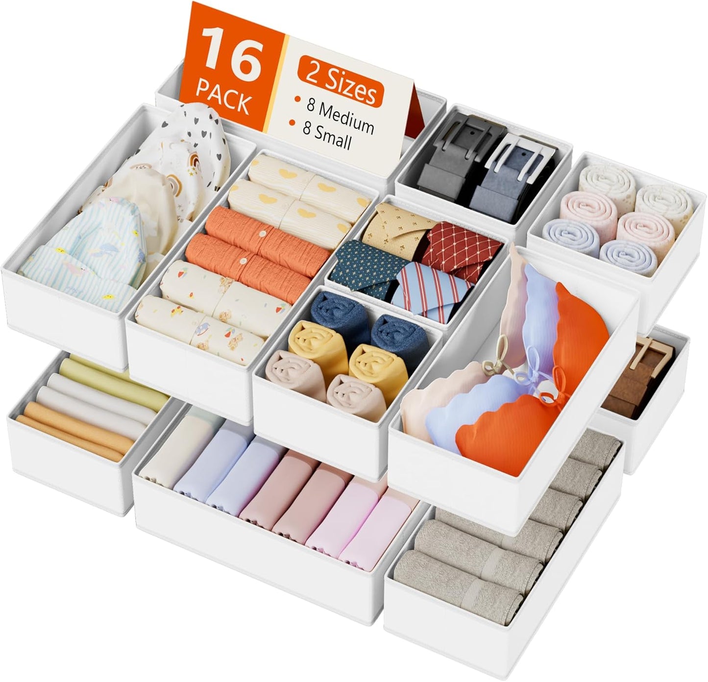DIMJ Drawer Organizer Clothes Storage - 16 Pack Baby Dresser Organizer for Nursery, Foldable Drawer Dividers for Bedroom Closet Organization, Fabric Storage Bins for Socks, Underwears, Bras