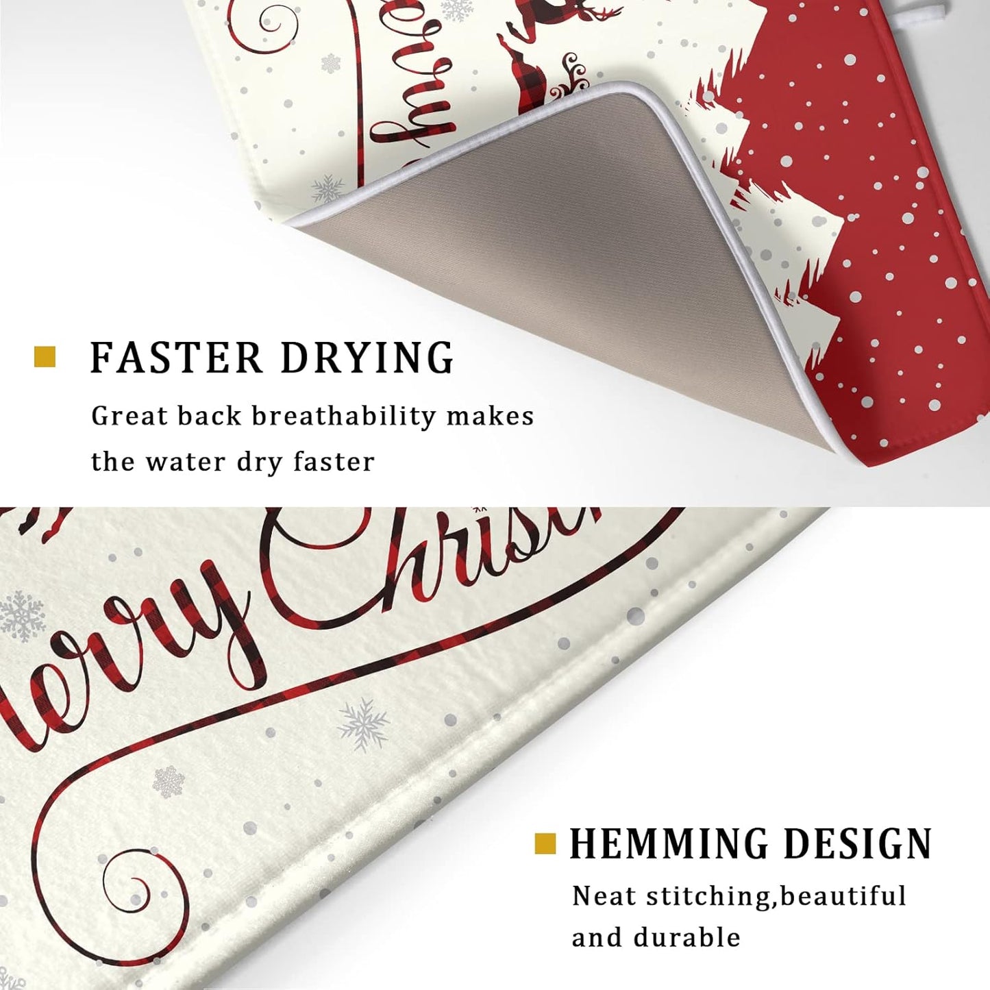 Christmas Moose Dish Drying Mat 16x18 Inch Cute Christmas Elk Drying Mat for Kitchen Counter Xmas Winter Santa Claus Absorbent Reversible Microfiber Dishes Pad Dish Drainer Mats Kitchen Accessories