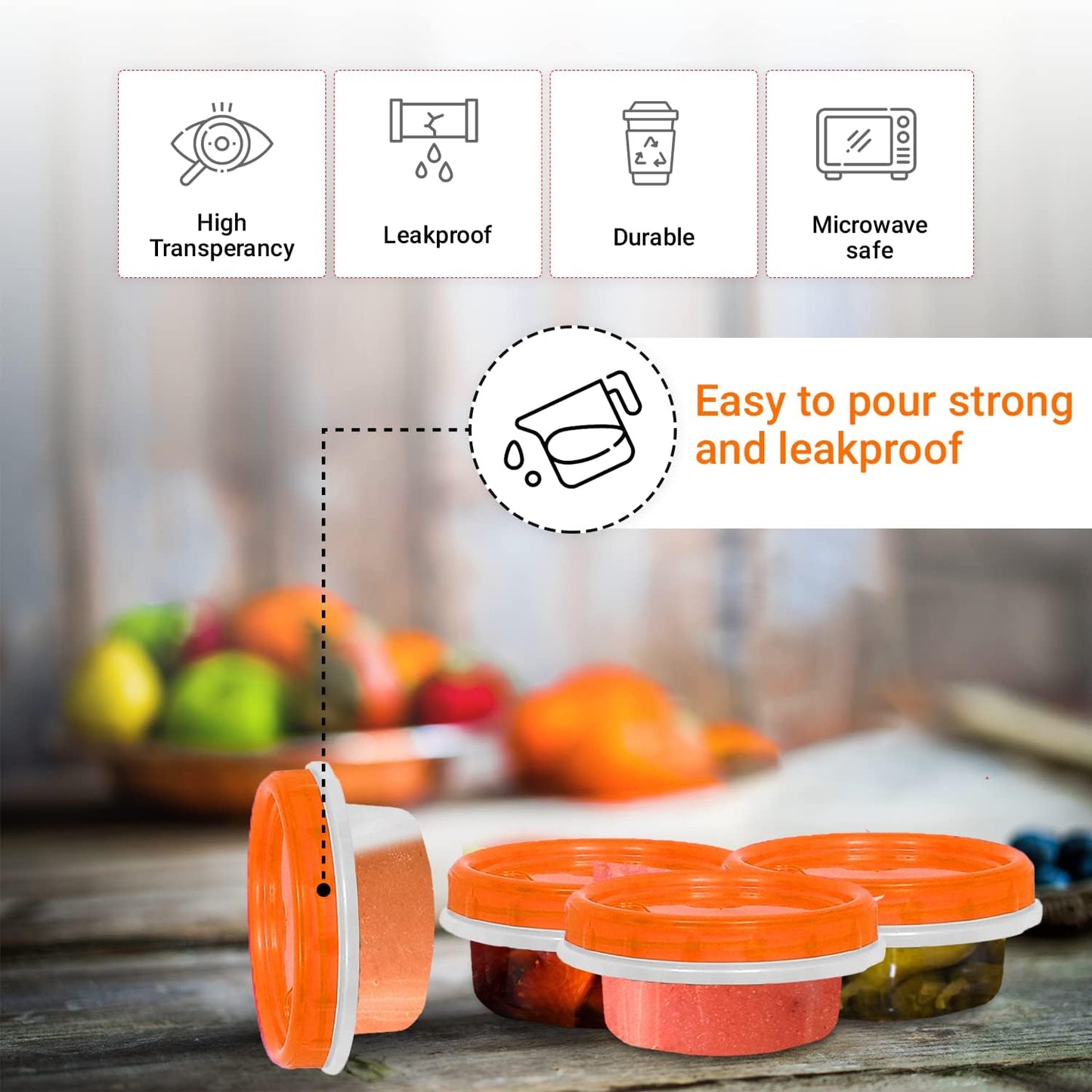 [Orange - 12 Pk] Airtight Deli Containers with Lids Twist Lock Top Clear Food Storage for Meal Prep Snacks and Leftovers Freezer and Microwave Safe Stackable Leak-Resistant and 12 Pc. Set (8 Ounce)