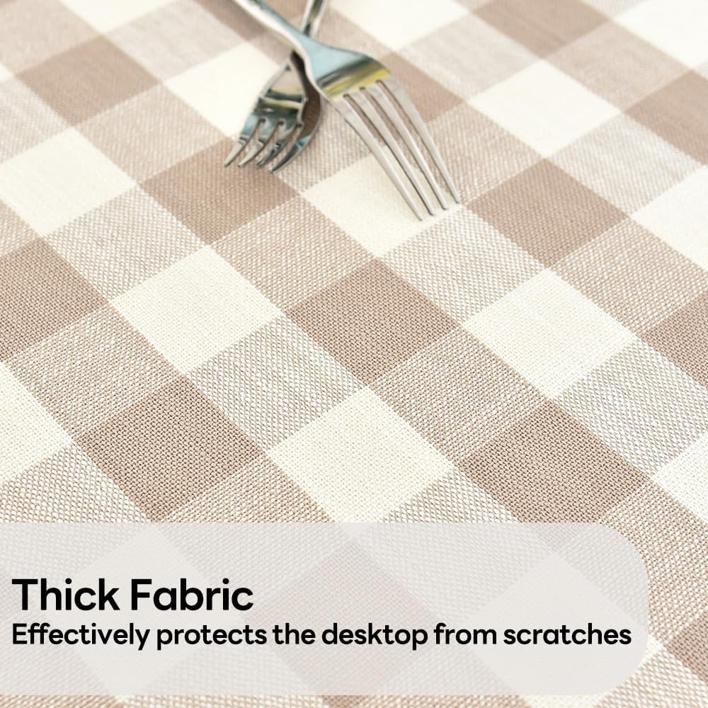 Gingham Round Tablecloth Table Cloth Heavy Duty Cotton Checkered Table Cloth Round Cover for Dining Room (R-Beige, 53 inch Diameter)
