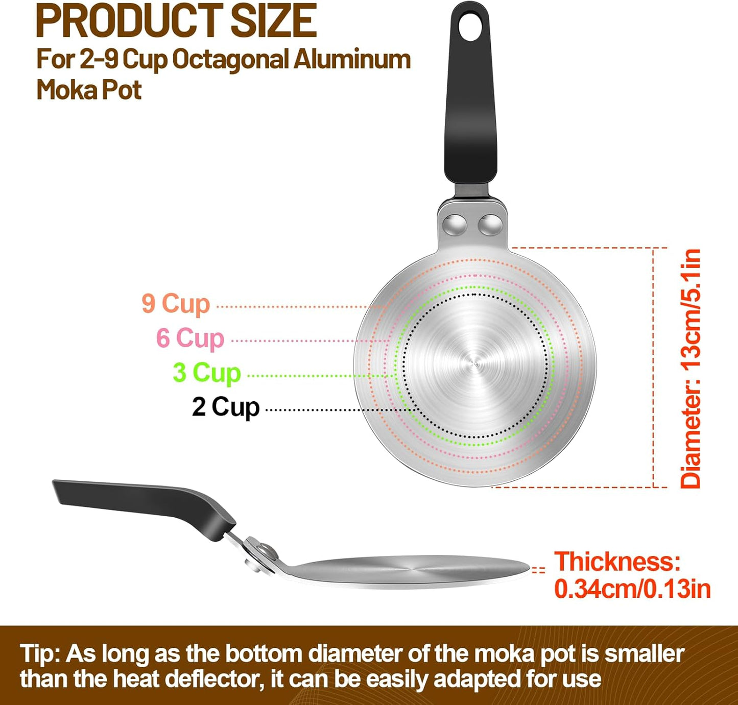 5.1in Induction Cooker Adapter Plate Stainless Steel Heat Sink for Aluminum Moka Pot Coffee Maker for Home and Camping 13cm