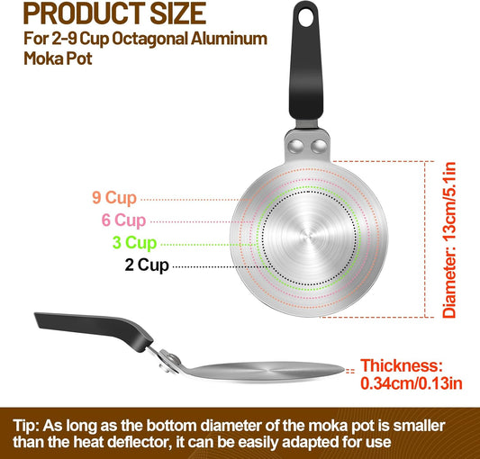 5.1in Induction Cooker Adapter Plate Stainless Steel Heat Sink for Aluminum Moka Pot Coffee Maker for Home and Camping 13cm