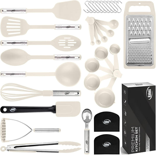 Kitchen Utensils Set 35 PCS Cooking Utensils Set, Nonstick and Heat Resistant Nylon Stainless Steel Silicone Spatula Set - Kitchen Gadgets Home Essentials Kitchen Accessories, Apartment Must Haves