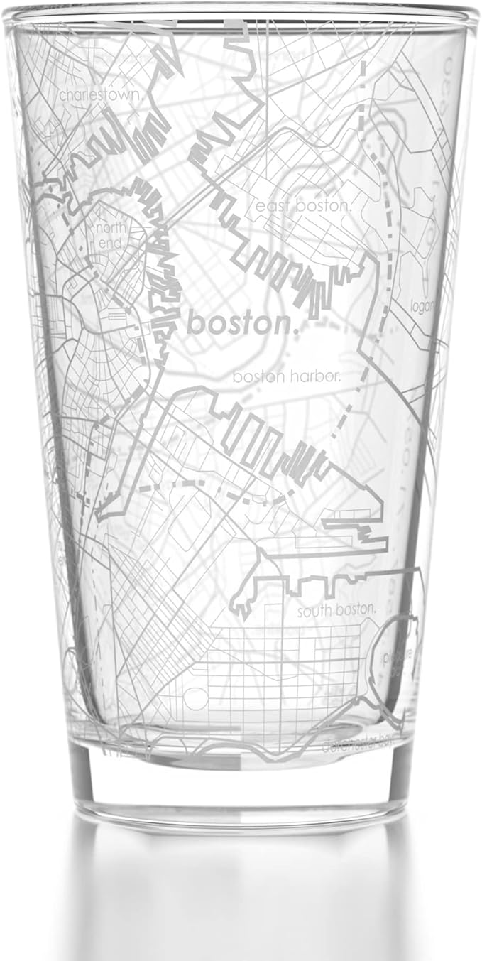 Well Told Engraved Boston Massachusetts Map Pint Glass, Etched Beer Gift (16 oz, Clear) City Map Pint, Custom City Glassware, Gifts For Beer Lovers