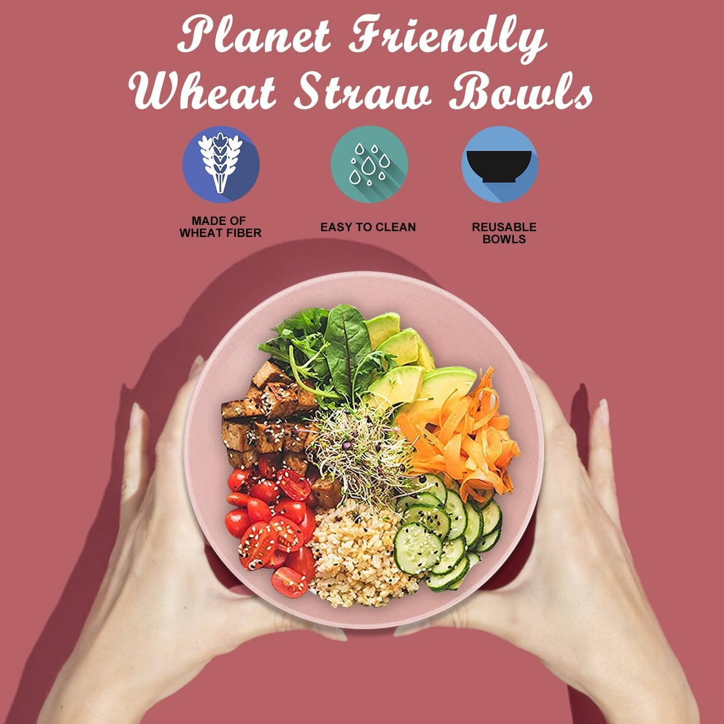 Wrova Wheat Straw Bowl Sets,6 PCS Unbreakable Cereal Bowl 36 OZ,Microwave and Dishwasher Safe Bowls,Kitchen Bowls BPA Free for Serving Soup,Oatmeal and Salad （Sakura）