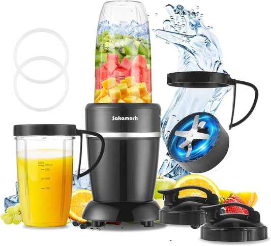 1200W Personal Blender for Shakes and Smoothies, 12-Piece Portable Blender Combo with 6-Fin Blades, 2 To-Go Cups for Juices, Frozen Drinks, Baby Food & More
