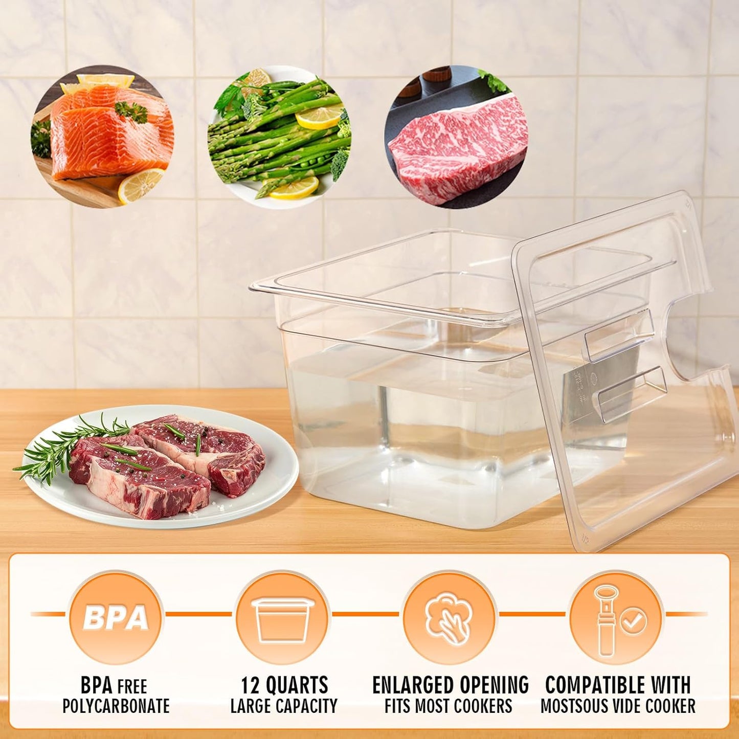 HOMENOTE Sous Vide Container 12 Quart With Lid,BPA Free Complete Accessories For Anova and Most Sous Vide Cookers,Anova Container Kit