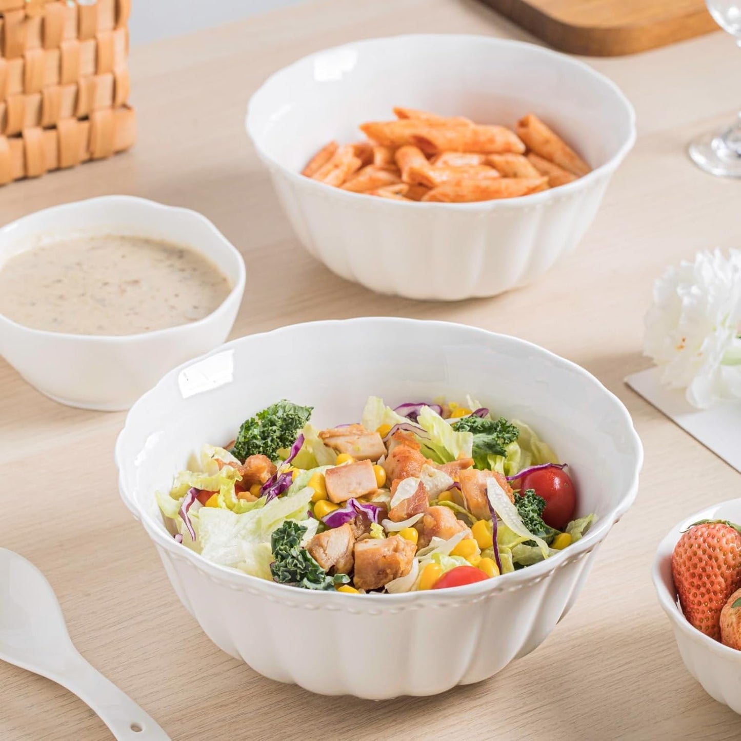 White Porcelain Fruit Bowls, 4.7 Inch Serving Bowls,Ice Cream Bowl, Kitchen Bowl Set, Microwave and Dishwasher Safe, Set of 6