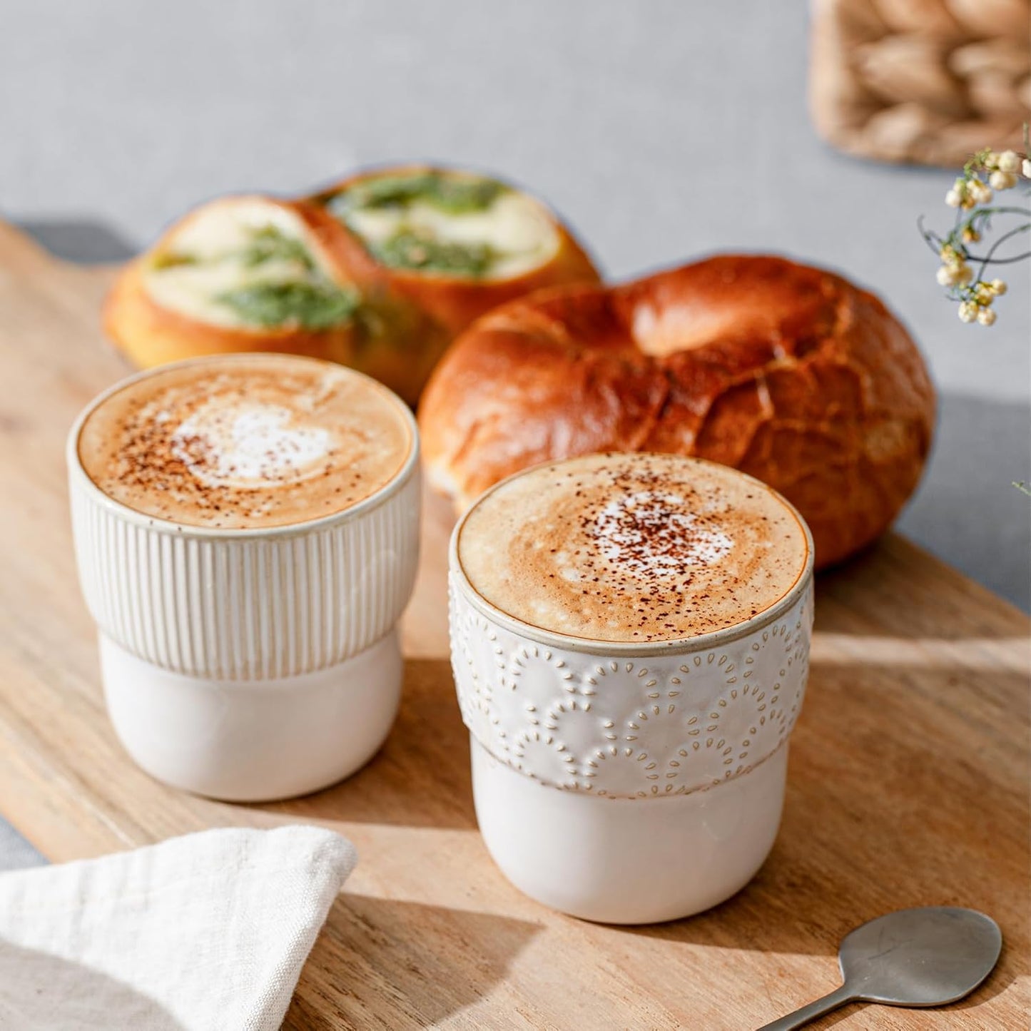 Espresso Cups Set of 2, 4oz Espresso Shot Cups, Mini Coffee Mugs Farmhouse Decor, Espresso Cup Perfect for Espresso Machine, Microwave and Dishwasher Safe，（Embossed Stripes+Firework）