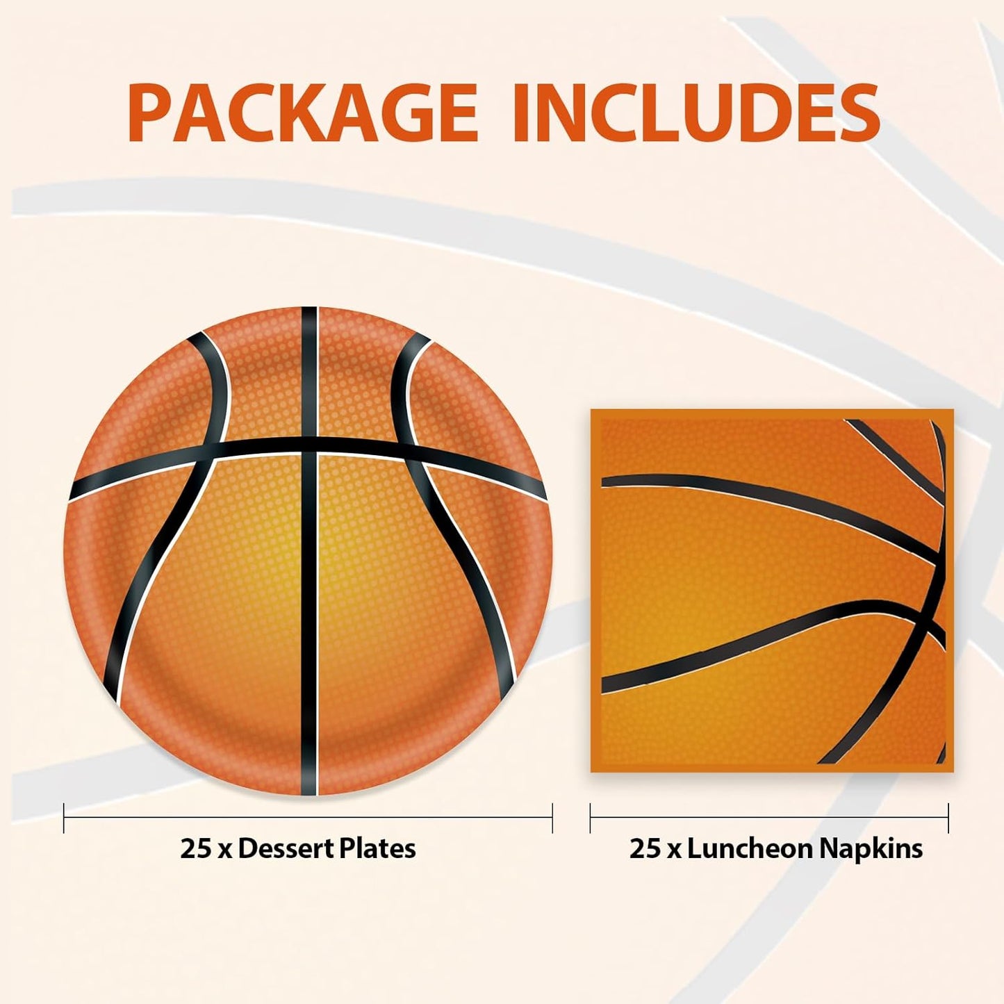 50pcs Basketball Plates and Napkins Party Decorations, 7inch Basketball Themed Birthday Paper Dessert Plates and Napkins Disposable Sports Tableware Sets Party Supplies for Birthday Baby Shower