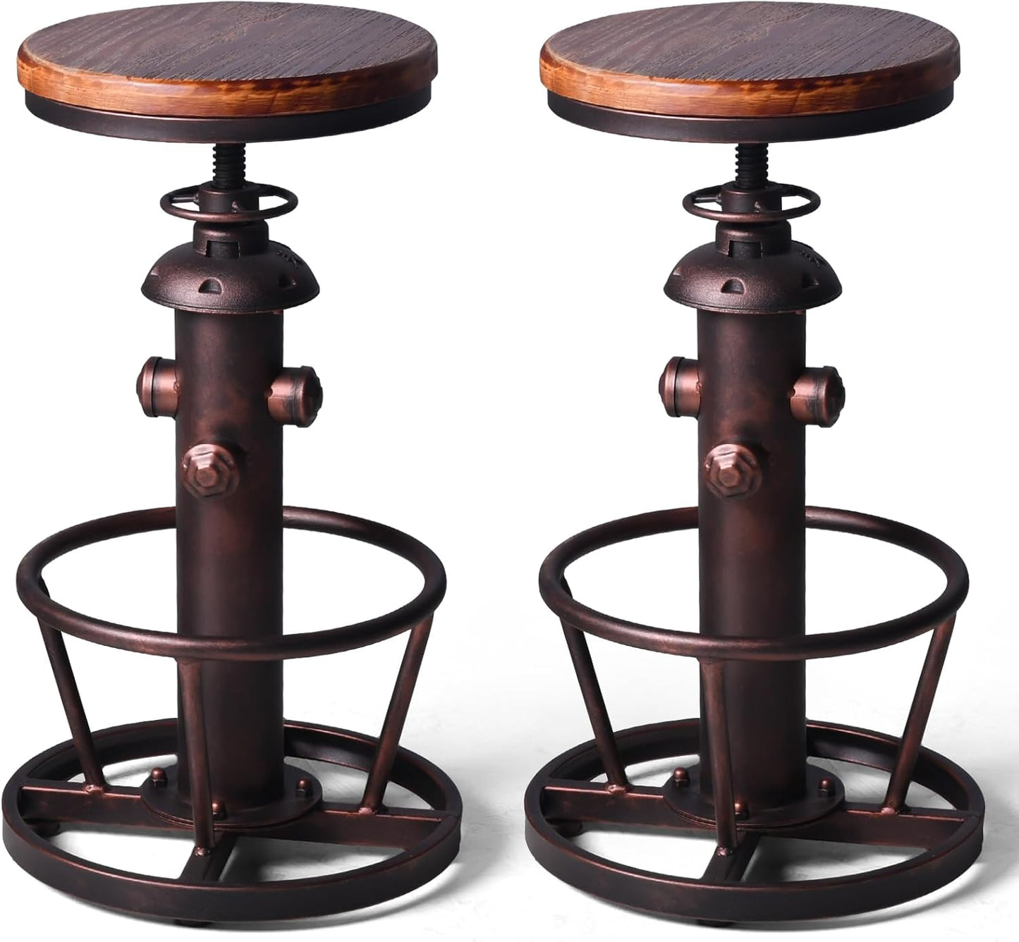 Set of 2 American Antique Steampunk Kitchen Decor Vintage Industrial Bar Stool Retro Stylish Fire Hydrant Design Adjustable Swivel Coffee Pub Counter Stools for Bar, Island,Antique Copper