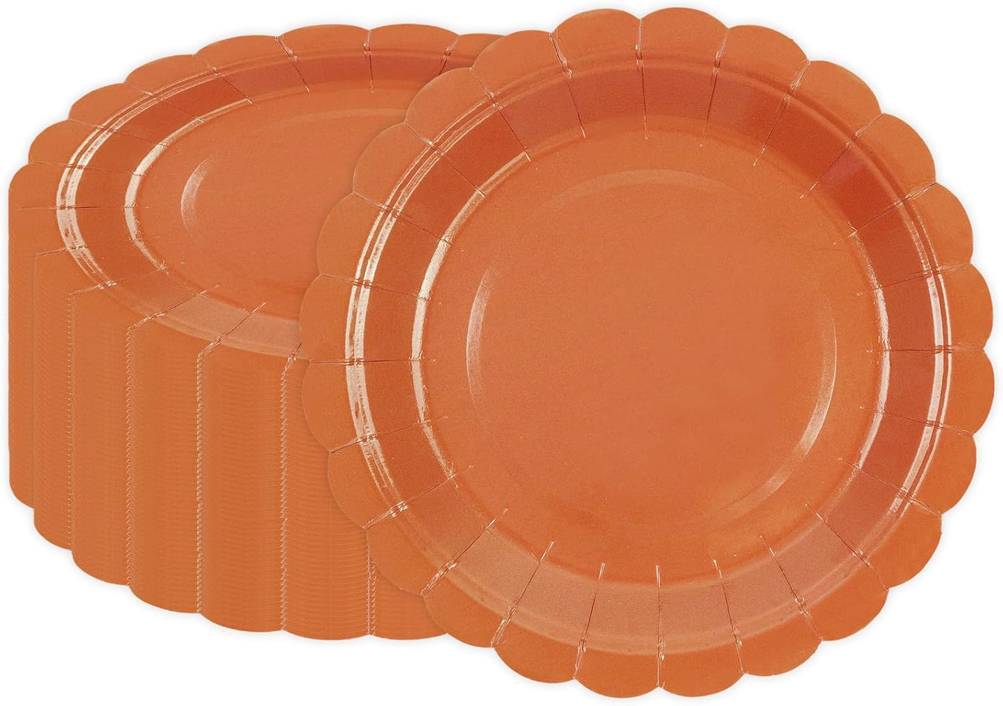 50Pcs Orange Paper Plates-7 Inch Scalloped Fall Birthday Dessert Plates Dinnerware Disposable Dinner Party Supplies for Fall Wedding Baby Shower Table Decor Pininc Party Decor