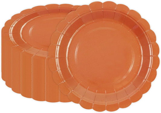 50Pcs Orange Paper Plates-7 Inch Scalloped Fall Birthday Dessert Plates Dinnerware Disposable Dinner Party Supplies for Fall Wedding Baby Shower Table Decor Pininc Party Decor
