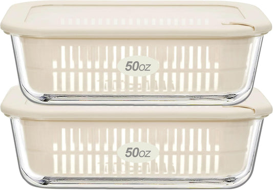 Urban Green Glass Food Storage Containers with Glass Lids, Microwave Safe Food Container Set, Aitight Meal Prep Container Set, BPA Free Colander, LeakProof, 2 Pack