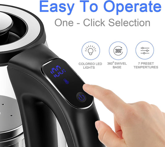 ShanSon Electric Kettle with Tea Infuser 1.7L Temperature Control Glass Electric Tea Kettle 1500W Fast Heating Water Boiler BPA Free Electric Teapot with 7 Presets Auto-Off & Boil-Dry Protection