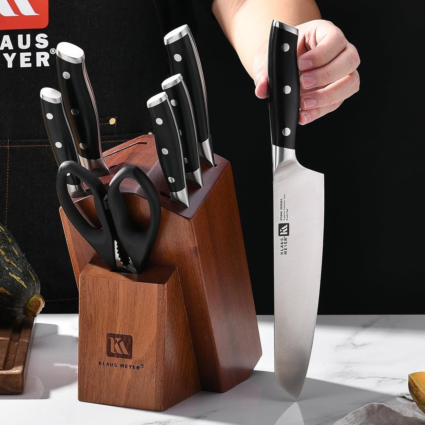 Klaus Meyer Stahl High Carbon Exclusive German Steel 8 Piece Knife Block Set (Black)