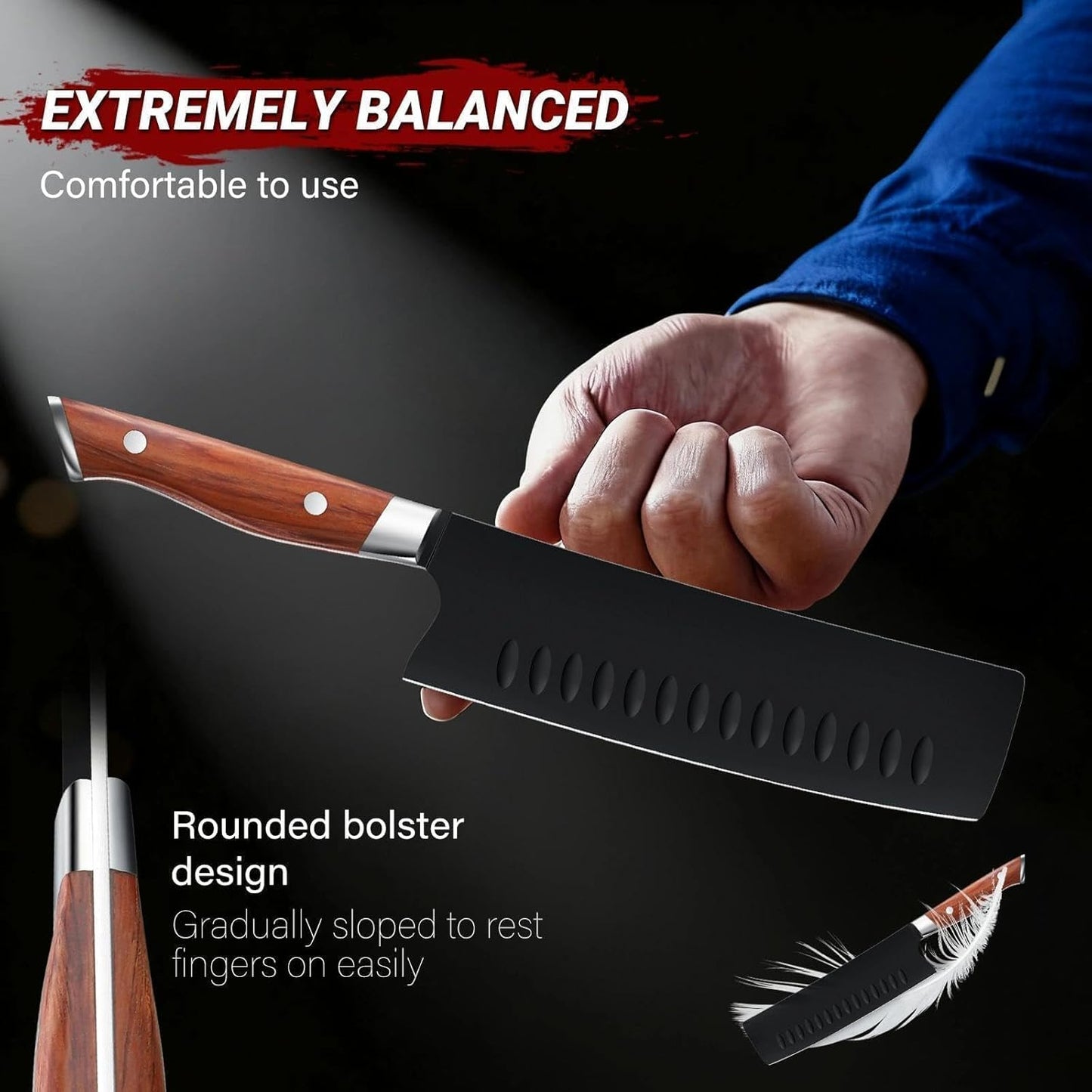 TIVOLI Chef Knife Set, Professional 3PC Kitchen Knife Set, High Carbon Steel Ultra Sharp Deep Cooking Knife Set with Ergonomic Wood Handle for Meat Vegetable Fruit, Dad Mom Gift