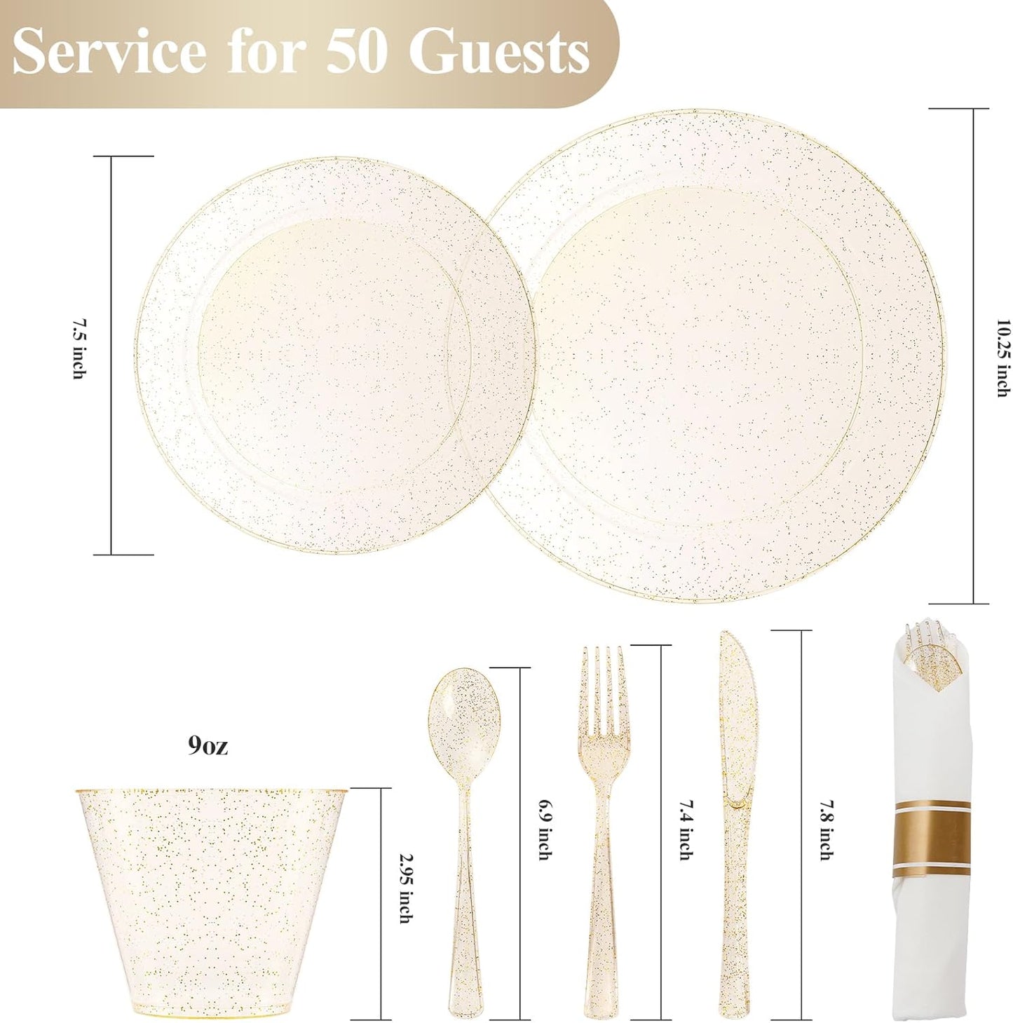 350 PCS Transparent Base With Pink Tint Plastic Dinnerware Set for 50 Guests, 100 Plates for Party, 50 Pre Rolled Napkins with Gold Silverware, 50 Cups