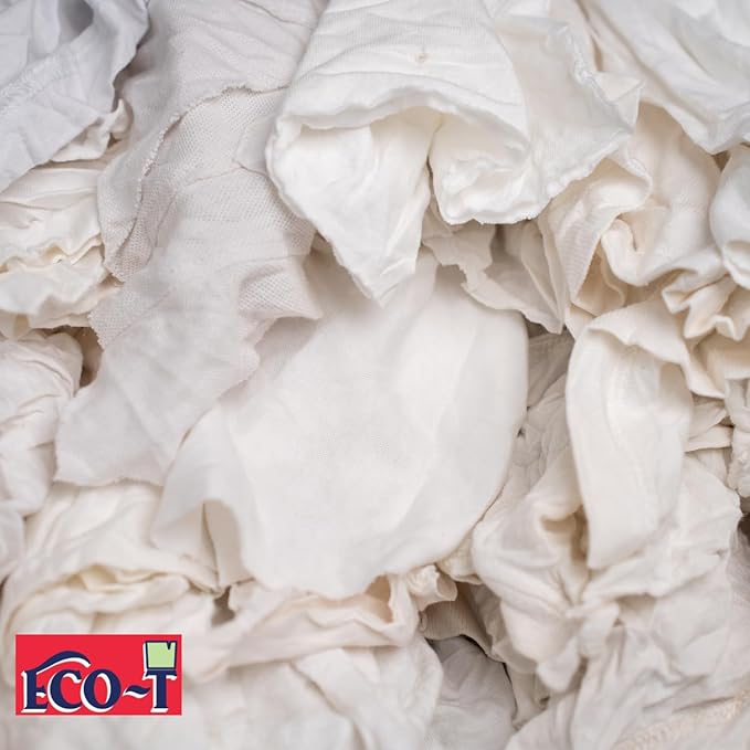 25Lb Box Eco-T Paint Rags - White T-Shirt Material, 100% Recycled, Eco-Friendly, High Absorbency, Low Lint, Low-Cost, Painting and Cleaning Cloth