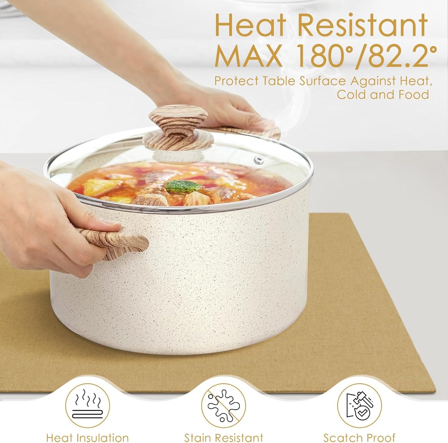 MANSPHIL Fabric Placemats Set of 6 Faux Linen Table Mats Thick Cloth Place Mats Heat Resistant Double Layer Wrinkle Free Dining Kitchen Table Decor - 13x19 Inch Khaki Oeko Tex Placemat