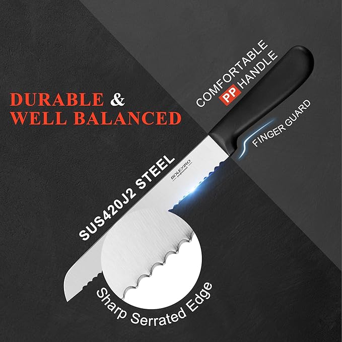 8 Inch Serrated Knife for Homemade Bread With Sheath, Wide Wavy Edge Blade For Bread Cake Cutting Slicing, High-Carbon Japanese Stainless Steel