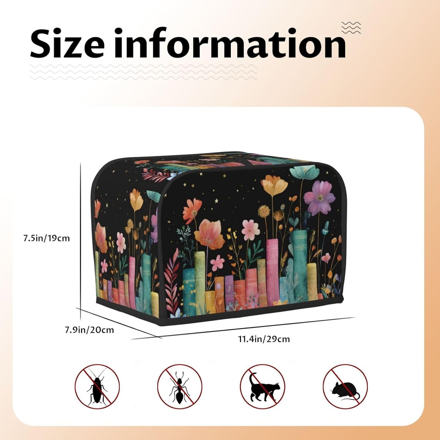 Toaster Cover 2 Slice Books Flower Botanical Kitchen Small Appliance Covers with Pockets Dust and Fingerprint Protection