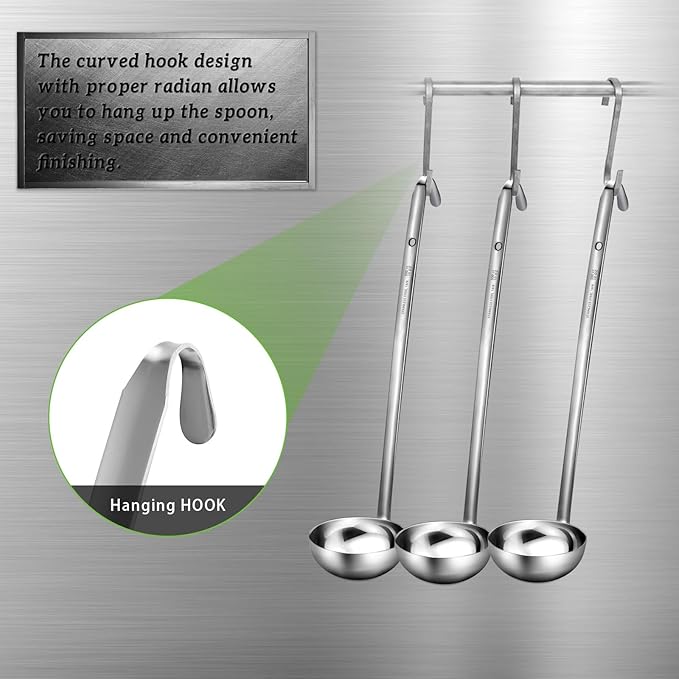 meekoo 3 Pieces Stainless Steel Ladle Soup Handle Ladle with Pouring Rim for Kitchen Cooking Soup Sauce(10 oz)