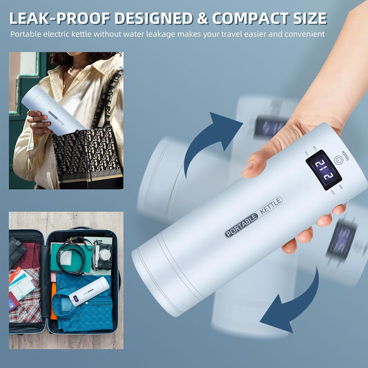 Travel Electric Kettle Portable Small Mini Tea Coffee Kettle Water Boiler, Water Heater with 4 Temperature Control,304 Stainless Steel with Auto Shut-Off & Boil Dry Protection, BPA-Free (Blue)