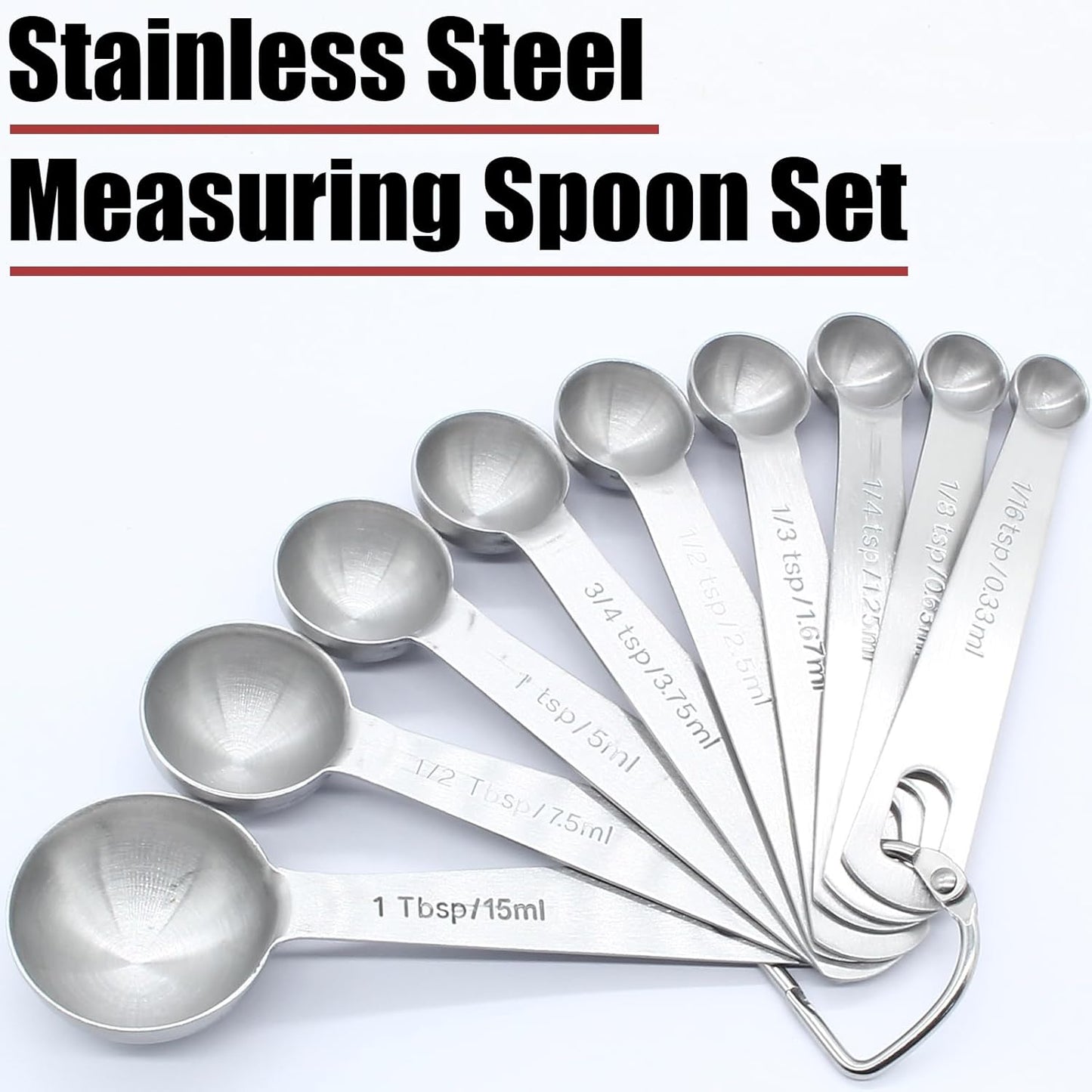Luomorgo 9 Pc Measuring Spoons Set, Stainless Steel, 1/16 to 1 tbsp